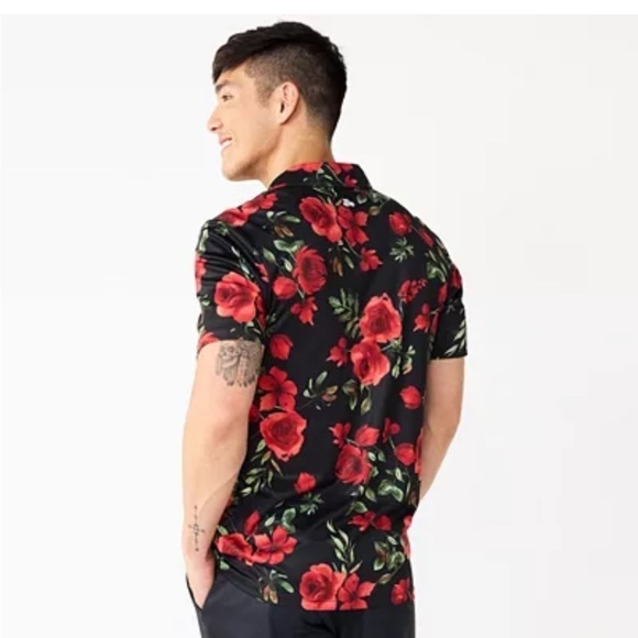 NWT Men's Tek Gear Slim-Fit Floral Polo size XL navy blue and red​​​​​​​ - Picture 3 of 4